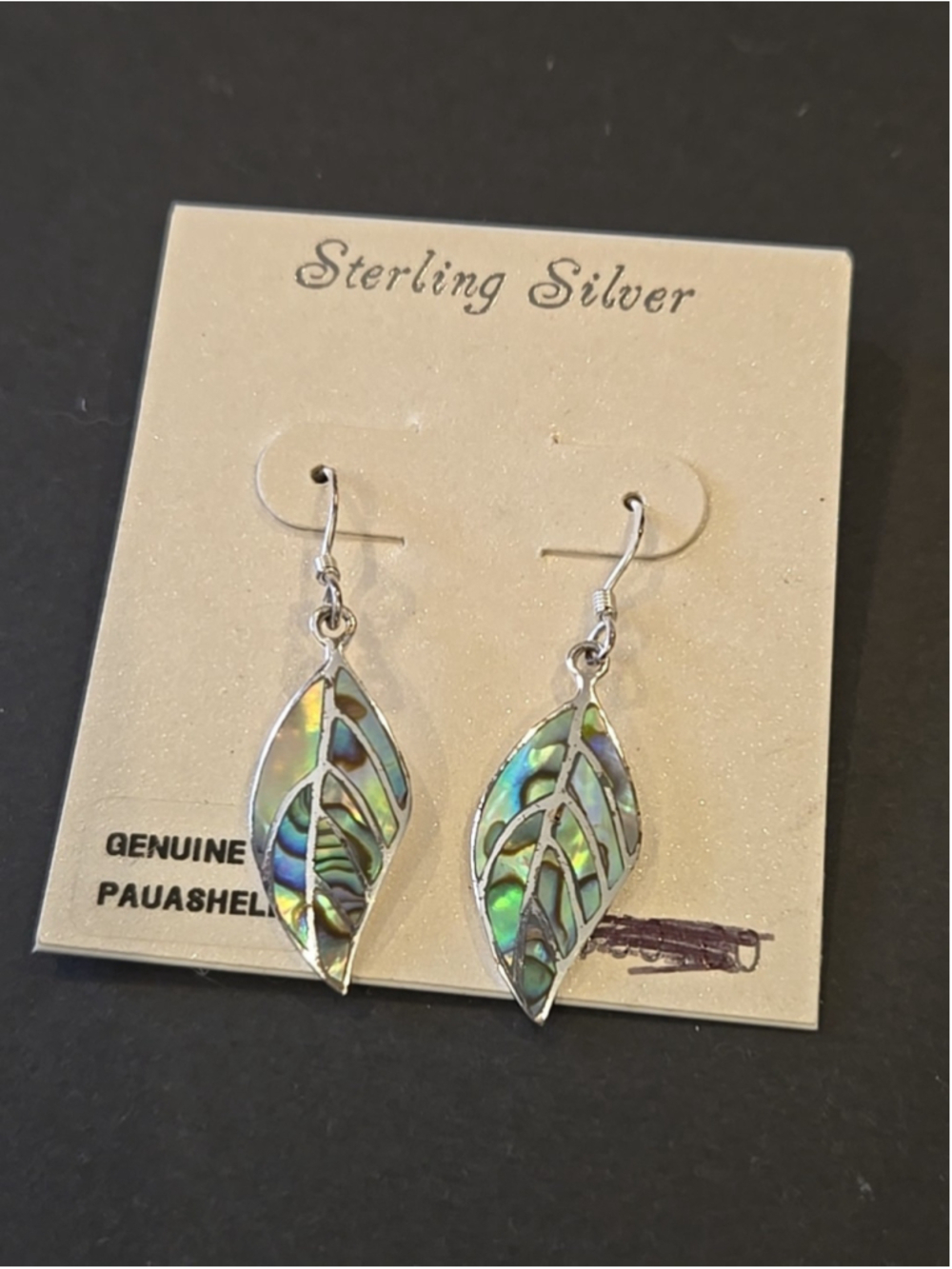 925 Sterling Silver Leaf and Abalone Dangle Earrings Made in Thailand (D-22)